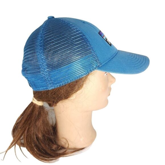 Patagonia Unisex P-6 Lopro Logo OS Blue Distressed Snapback Trucker Cap Hat - Picture 4 of 10